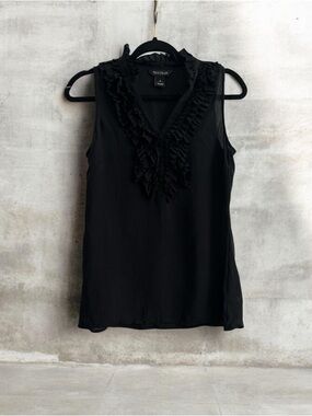 White House Black Market Black Ruffle V-Neck Sleeveless Top